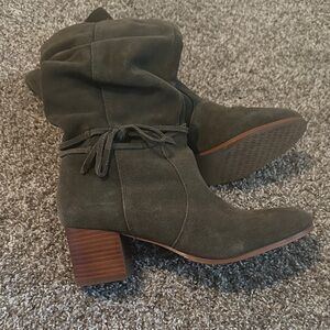Women's Olive Suede Mid-Calf Slouch Boots